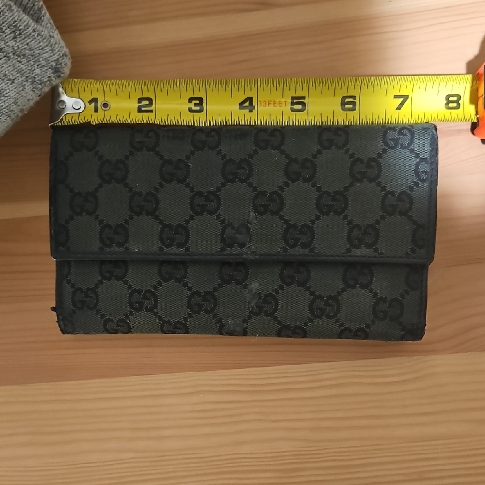 Gucci GG Monogram Black Canvas Leather Trifold Long Continental Wallet Vintage - Picture 14 of 15